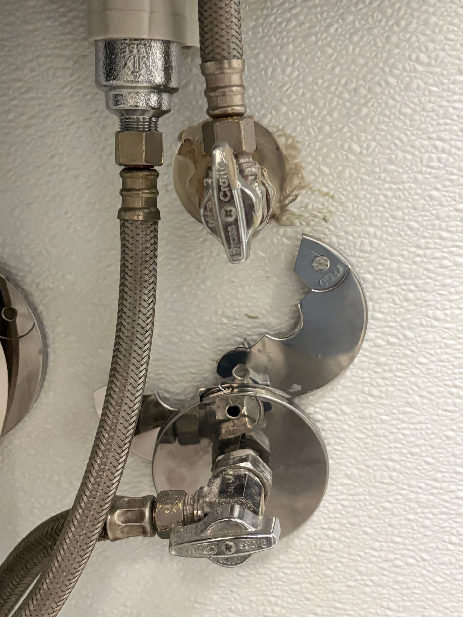 Braided supply lines and shutoff valves at a fixture