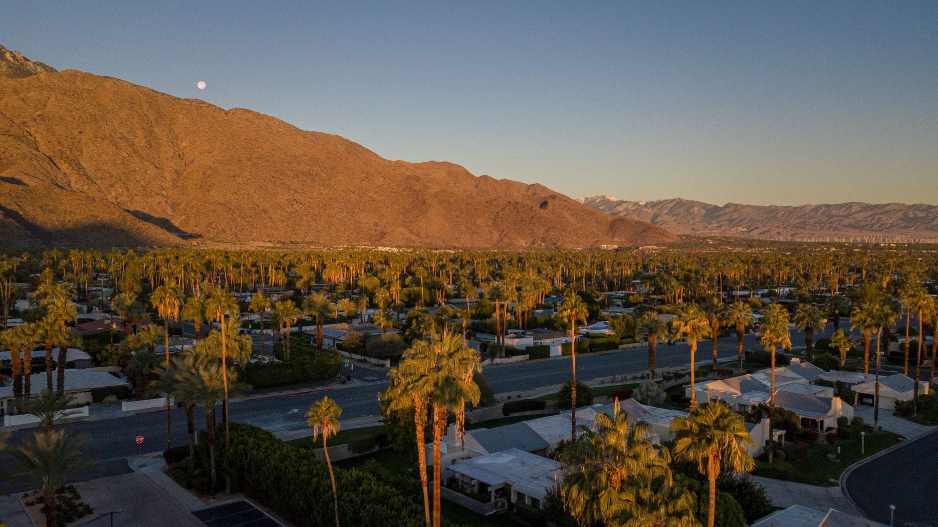 Aerial view of a Palm Springs desert neighborhood