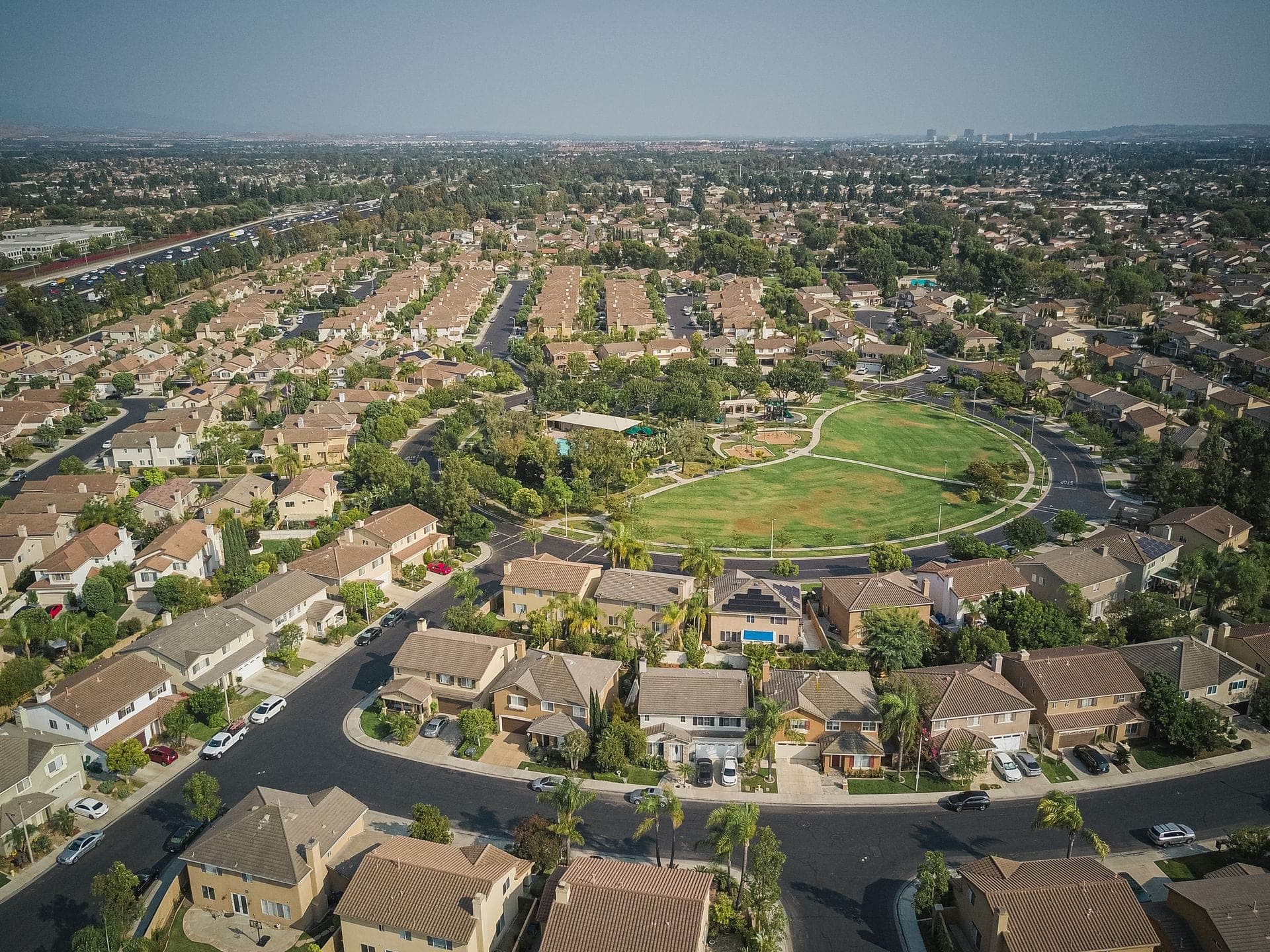 Aerial view of a Beaumont suburban neighborhood